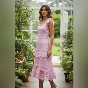 Just Me Pink High Low Lace Dress